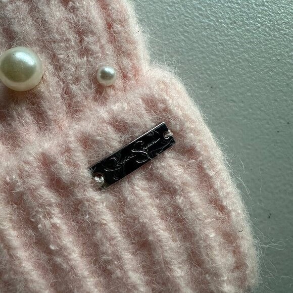 Jessica Simpson Womens Pearl Knit Cuffed Beanie Hat Pink Coquette Cottagecore - Picture 2 of 6